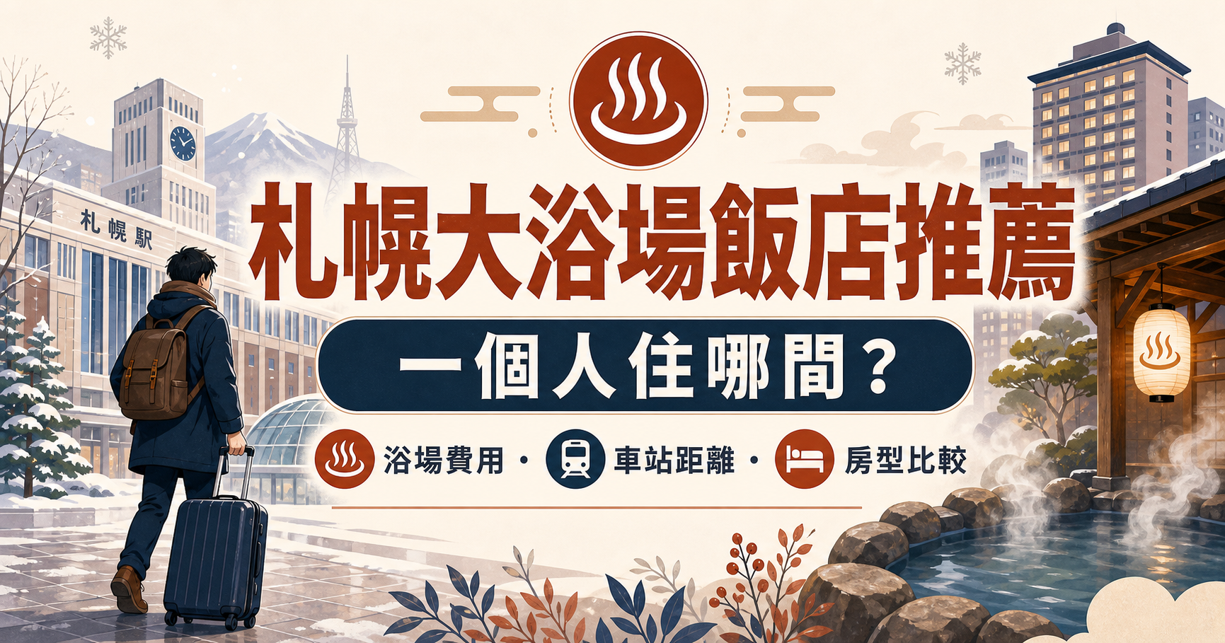 札幌大浴場飯店推薦｜一個人住哪間？5間浴場費用、車站距離與房型比較